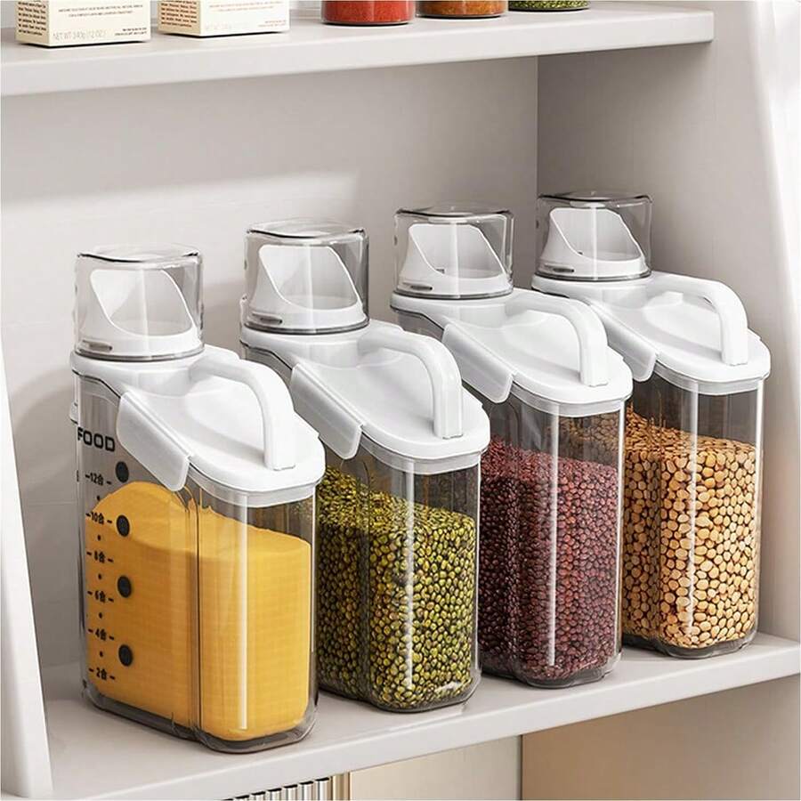 1pc Grain Storage Container, 2.8L/95oz Sealed Large Dry Food Storage Container With Pouring Spout And Measuring Cup, For Snacks, Grains, Rice - White - View 1
