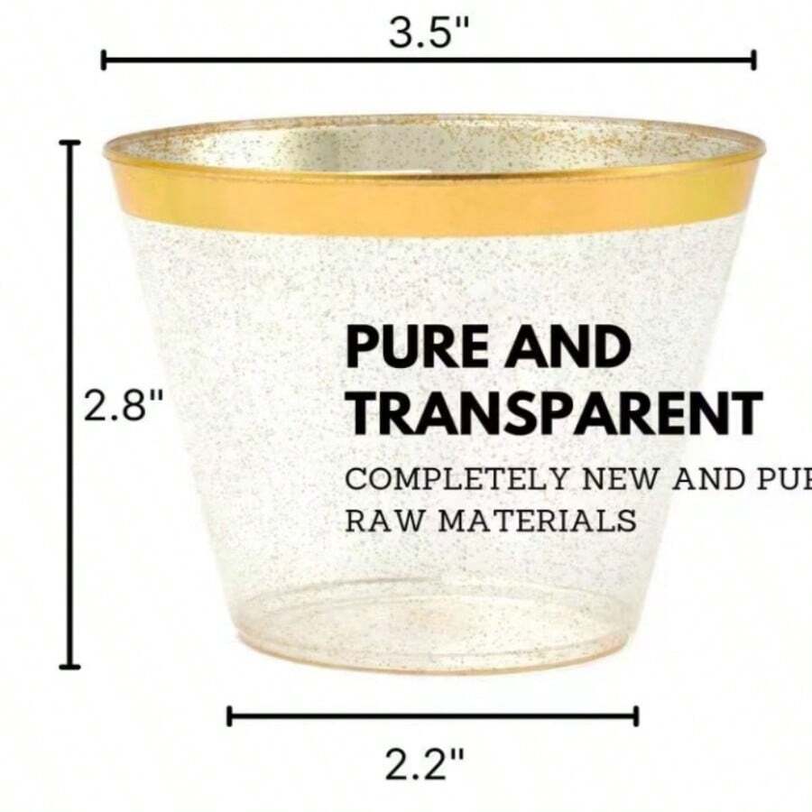 20pcs 9oz Gold & Silver Glitter Plastic Cups For Desserts, Mousse