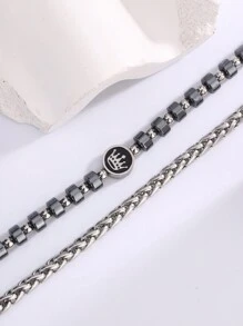 1pc Fashionable Double-Layer Crown Charm Silver Bracelet, Adjustable - Silver - View 2