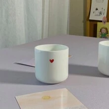 1pc Red Heart-Shaped Ceramic Mug, Bone China Coffee Cup, Lovely And Water Cup For Couples Back To School