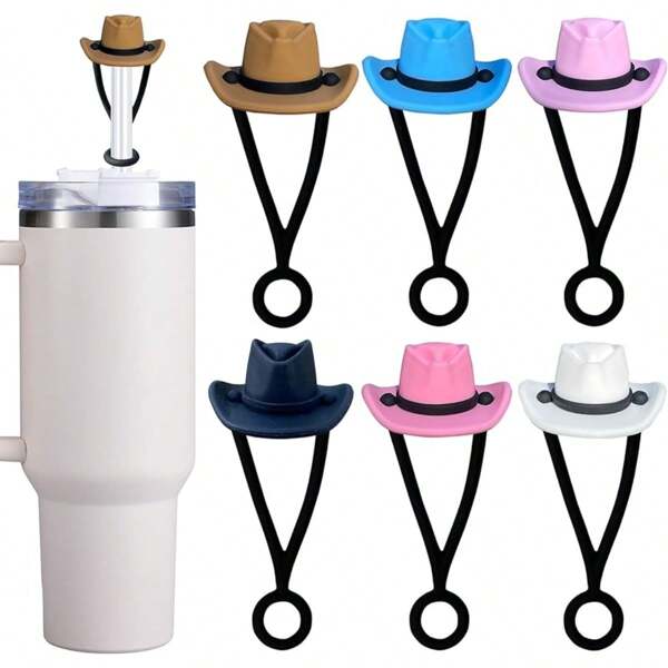 6 piezas de tapa de pajita de sombrero de vaquero para taza, tapa de silicona de sombrero de vaquera para 30 y 40 onzas, tapas de extremo de pajita reutilizables a prueba de polvo de 10 mm para regalo de hombre y mujer. (6piezas Sombrero de vaquero)