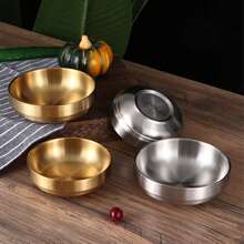 1 套 304 不锈钢双层调味碟，3 种尺寸可选，可用作泡菜碟、儿童碗、饭碗、汤碗或盘子，适用于家庭、食堂或派对自助餐、学校用品 - 金色或本色可選 - 查看 1