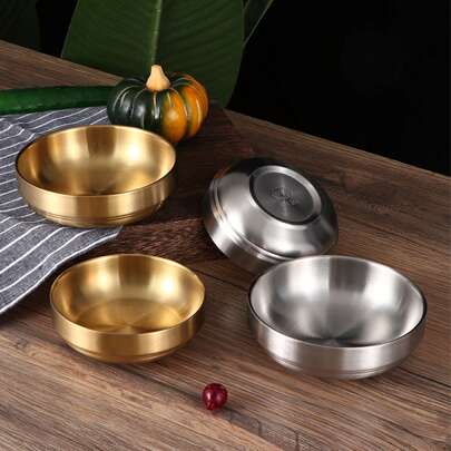 1 套 304 不锈钢双层调味碟，3 种尺寸可选，可用作泡菜碟、儿童碗、饭碗、汤碗或盘子，适用于家庭、食堂或派对自助餐、学校用品
