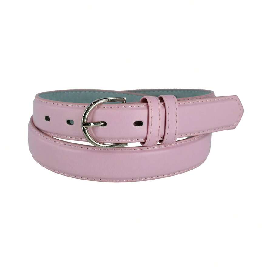 CTM Women's Leather Dress Belt 1 1/8 Inch Silver Buckle, Available In Black, Blue, Brown, Dark Pink, Dark Purple, Grey, Light Pink, Navy, Orange, Red, Royal Blue, Tan, White, Yellow, 2XL, L, M, S, XL Leather Dress Belts - 淺粉紅色 - 查看 1