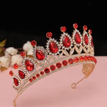 1 Stück champagnerfarbener Legierungs- und Strass-Mädchenkrone als Haaraccessoire, glänzender und luxuriöser Hochzeitskopfschmuck geeignet für Festivals, Tanzpartys, Aufführungen und Geburtstagsdekoration, Valentinstag Accessoires - rote Krone - Übersicht 2