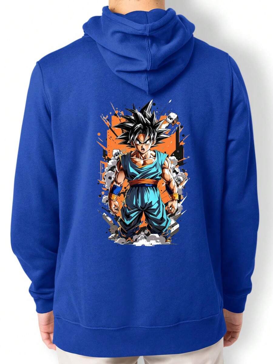 Casaco Moletom Anime Com Capuz e Bolso Estampa Gráfica Blusa Canguru - Azul Royal - Visão 1