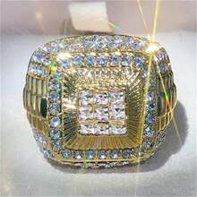 1pc Gorgeous Men's Rhinestones Zirconia Rings Luxury Gold Color Banquet Engagement Ring For Men Wedding Band Jewelry Gifts - Silver - View 4