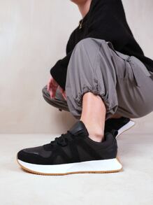 Where’s That From MOMENTUM RUNNER SNEAKER TRAINERS WITH SUEDE DETAIL IN FAUX LEATHER - Black Nylon - View 1