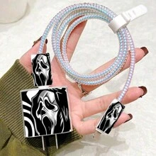 5pcs/Set Flower/Spider/Anime Death God Pattern Data Cable Protector Cover Compatible With IPhone Charging Cable Protection Shell Preventing Fracture