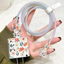 5pcs/Set Flower/Spider/Anime Death God Pattern Data Cable Protector Cover Compatible With IPhone Charging Cable Protection Shell Preventing Fracture