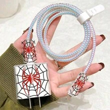 5pcs/Set Flower/Spider/Anime Death God Pattern Data Cable Protector Cover Compatible With IPhone Charging Cable Protection Shell Preventing Fracture