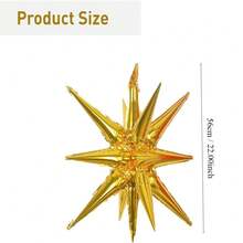 1 bong bóng lá hình ngôi sao 22 inch và 1 bong bóng lá hình ngôi sao 14 góc & 1 bong bóng màng polyester hình nón 4D Starburst, thích hợp cho Giáng sinh, sinh nhật, kỷ niệm ngày cưới, trang trí tiệc - Vàng - Xem 2