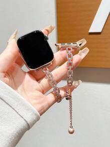 1pc Small Baguette Diamonds Embellished Bracelet Band, Fit For 38/40/41/42/44/45/46/49mm Apple Watch Ultra Series S10/9/8/7/6/5/4/3/2/1/SE