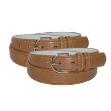 CTM Women's Leather Dress Belt 2-Pack 1 1/8 Inch Silver Buckle, Available In Black, Brown, Navy, Red, Tan, White,  2XL, Large, Medium, Small, Xlarge Leather Dress Belts - 譚 - 查看 2