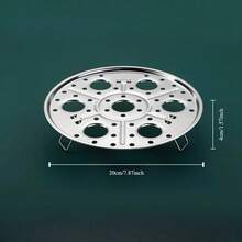 Vaporera redonda de acero inoxidable con diseño de separación de agua para cocinar alimentos al vapor, incluye una rejilla desmontable para cocer huevos - 18 cm - Ver 8