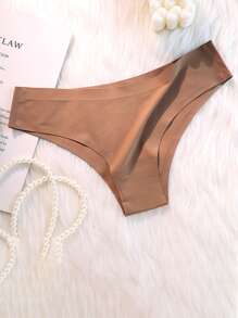 3pcs Women's Seamless Solid Color Ice Silk No-Trace Hipster Panties