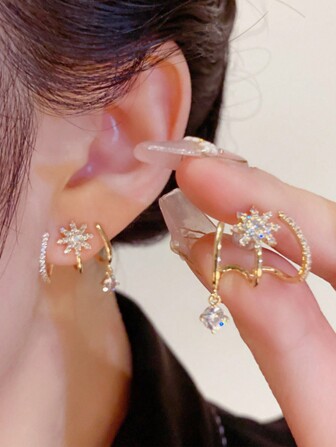 1 par de pendientes de estrella de ocho puntas con tres garras, incrustados y decorados con flecos, adecuados como joyería de regalo para mujeres en bodas, Navidad, Halloween