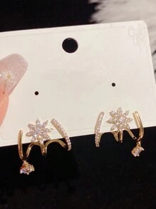 一对八角星三爪耳环，镶嵌流苏装饰，适合婚礼女性珠宝礼物，雪花图案。情人节配饰。 - 金色 - 查看 3