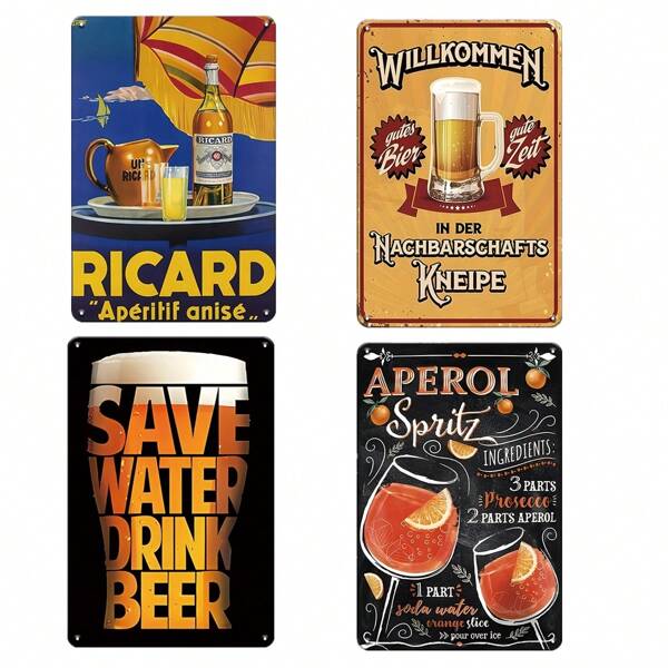 1pc, Vintage Plaque Metal Tin Sign "Ricard Bier Beer Aperol" Orange Drink Beer- Perfect For People Who Like To Drink Home, Man Cave Bar And Outdoor Decor, Room Restaurant Bar Cafe Garage Home Wall Decor Water-Proof Dust-Proof 8x12 Inches Best Gifts Birthday