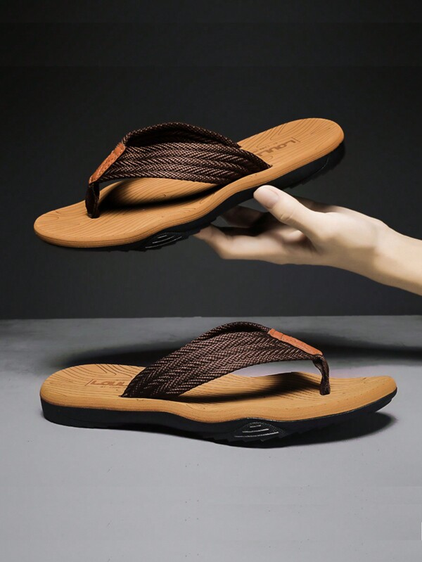 صنادل رجالية مسطحة بنمط بسيط و سير منسوج ذو موحد اللون و أسفل سميك