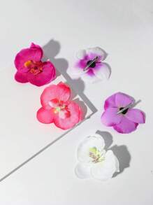 5 Peças Presilhas de Cabelo com Flores de Orquídea Borboleta Multicoloridas Simuladas para Mulheres, Adequadas para Praia, Férias, Festival, Festa de Dança e Uso Diário, Grampos de Orelha de Gato, Grampos de Cabelo de Verão, Acessórios Escolares