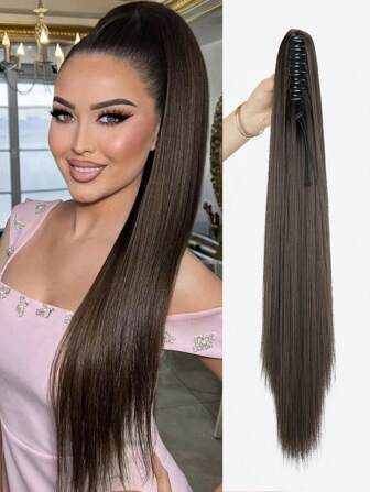 Ponytail Hair Extensions 26Inch 150g/Pack Synthetic Long Straight Wig Pieces Claw Clip In Ponytail Extensions For Women High Temperature Fiber Hair Extension(Dark Brown)