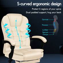 ELFORDSON Office Chair With 2-Point Massage Function, Computer Desk Chair With Footrest, High Back 150° Recliner Tilting Function PU Leather, Black - 米色 - 查看 3