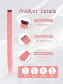 5 片装灰粉色夹式接发片，20 英寸长直发，夹式合成材质，适合万圣节角色扮演、时尚派对、圣诞节、新年等场合，可作为女性礼物，也可用于圣诞节、新年嘉年华、音乐节等场合（灰粉色）。 - 藕粉色 - 查看 6