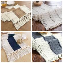 1pc Boho Table Runner  Macrame Table Runners For Home Decor Cream & Brown Macrame Table Runner With Tassels For Boho Dining Bedroom Decor Rustic Bridal Shower