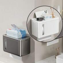 1pc Bathroom Tissue Storage Box Punch-Free Toilet Paper Holder Wall Mounted Tissue Container Waterproof Bathroom Tissue Storage Rack Bathroom Accessories Bathroom Storage And Organization - Multicolor - View 1