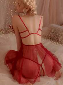 1 Pc Women's With Lace Bow Decor Sexy Lingerie Nightgown, Going Out