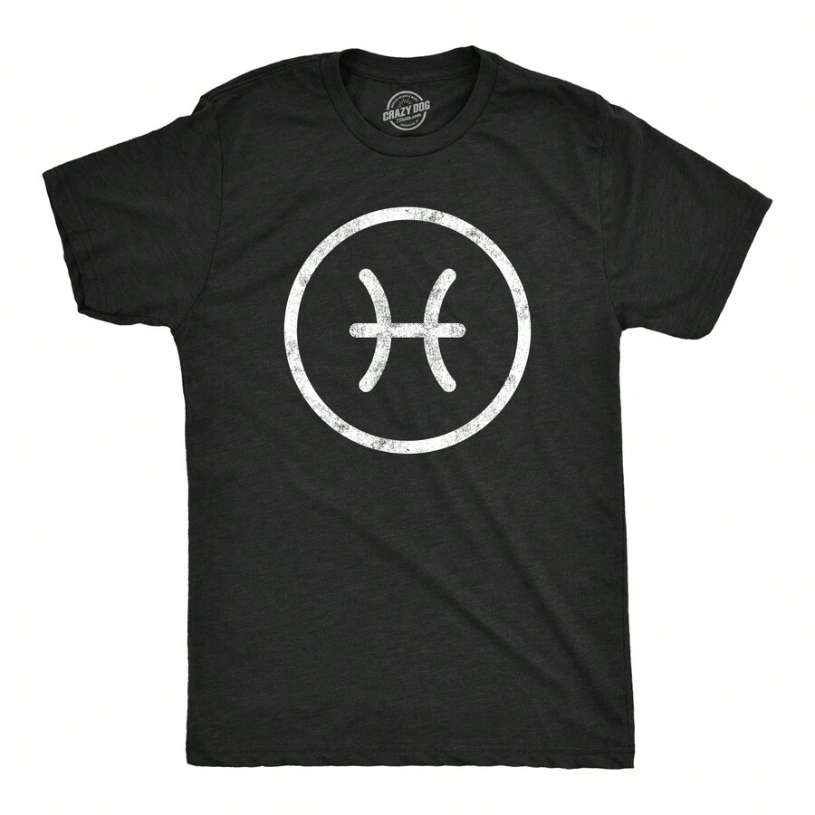 Mens Zodiac Symbol T Shirts Cool Astrology Gift Horoscope Birthday All Star Signs Mens Funny T Shirts Cool Vintage Fashion T-Shirt Gift Classic - 希瑟布萊克 - 雙魚座 - 查看 1