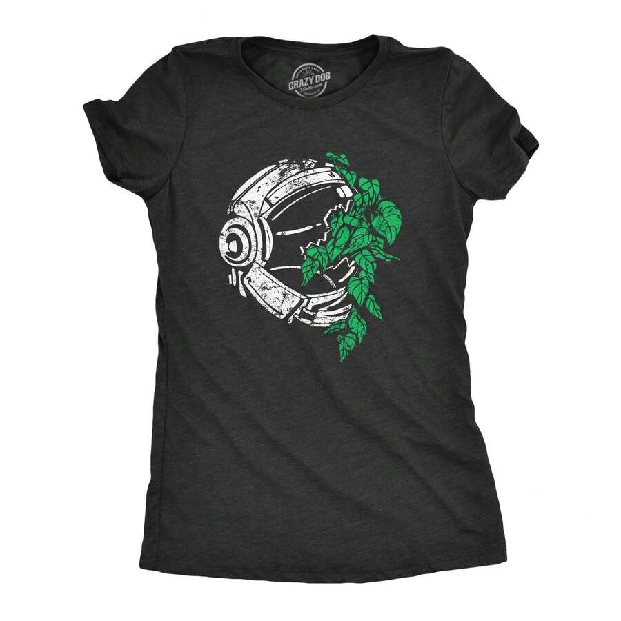 Womens Plant Astronaut T Shirt Funny Cool Space Explorer Nature Lover Tee For Ladies Funny Womens T Shirts Cute Vintage Fashion Casual Ladies T-Shirt Gift - Heather Black - View 1