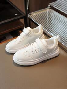 A Pair Of New Children Shoes Girls And Boys Sneakers Black Soft Sports Shoes Comfortable Anti-Slip Soles White School Shoes With Hook And Loop PU Leather Shoes For Boys And Girls Festival Shoes For Boys White Comfortable School Shoes For Male Students