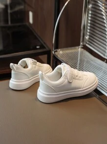 A Pair Of New Children Shoes Girls And Boys Sneakers Black Soft Sports Shoes Comfortable Anti-Slip Soles White School Shoes With Hook And Loop PU Leather Shoes For Boys And Girls Festival Shoes For Boys White Comfortable School Shoes For Male Students