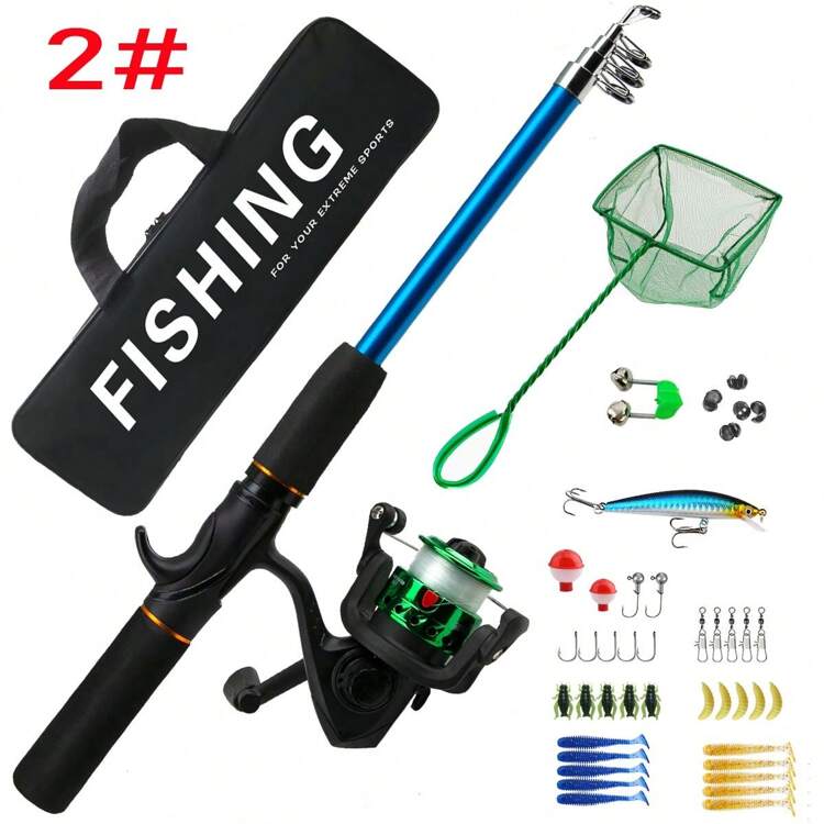 مجموعة قضبان صيد بداية -  صيد محمول تلسكوبي بطول 1.5 متر/4.92 قدم مع طعم دوّارة وخطافات - مثالي للمبتدئين والشباب - متعدد الألوان - مشاهدة 9