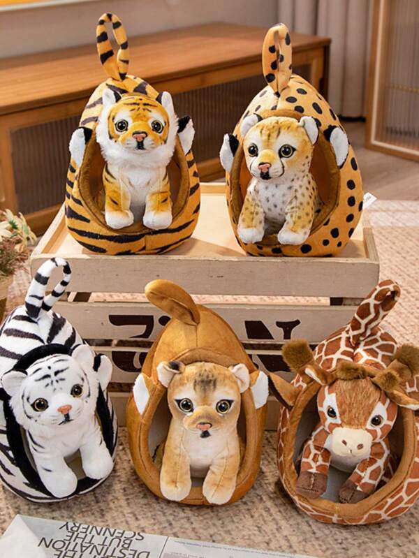 1pc Cute Little Tiger Plush Doll + Nesting Animal Doll Pendant