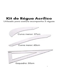 Jogo de esquadro em acrílico para corte e costura - 3 peças - Branco - Visão 1