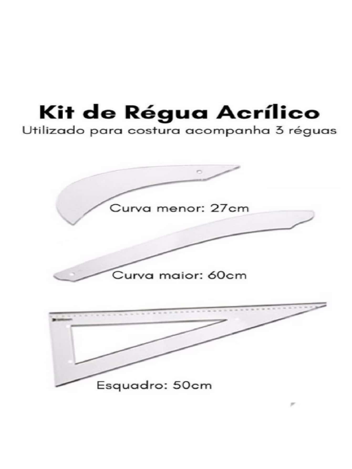 Jogo de esquadro em acrílico para corte e costura - 3 peças - Branco - Visão 1