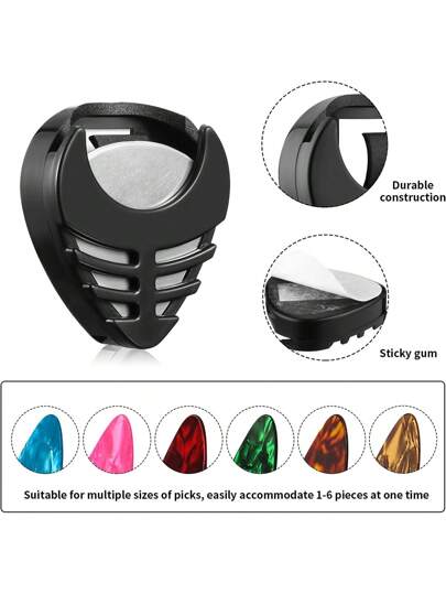 1pc/2 Pcs Pick Holder Stick-On Guitar Pick Holder With 5 Guitar Picks, Black Plastic Easy To Paste On The Guitar With Adhesive Back And Spring Guitar Accessories Convenient Picks Placement For Acoustic Guitar Bass Ukulele,Guitar Pics,Electric Guitar String,Easy Guitar,Guitar,Guitar Picks,Guitar Pick