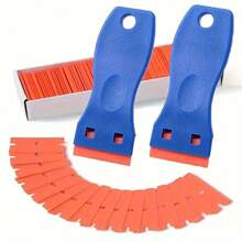 1 Set Scratch-Free Plastic Razor Blade Scraper And Blades - Adhesive Remover For Stickers, Gaskets, And Paints On Car Glass And Windows - Blue - View 1