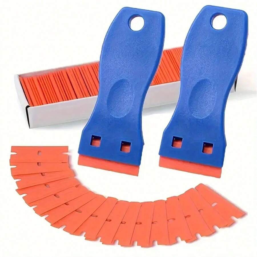 1 Set Scratch-Free Plastic Razor Blade Scraper And Blades - Adhesive Remover For Stickers, Gaskets, And Paints On Car Glass And Windows - Blue - View 1