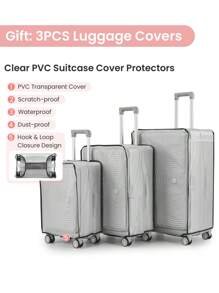 YOGLAD Luggage Sets Three Piece Expandable Lightweight Durable Suitcase Sets 360° Spinner Wheels Suitcase PC Materials Durable With TSA Lock WIth Luggage Cover (20/24/28Inch) - 粉紅色 (三件組) - 查看 3