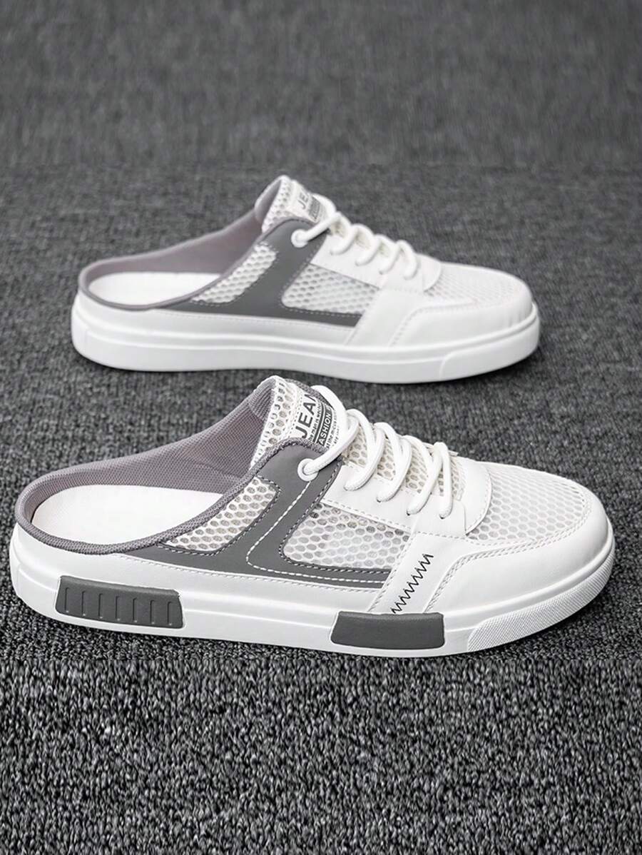 Men's Casual Slippers, Summer Breathable Closed Toe Slides, Flat Slip-On Sandals, Hollow-Out Mesh Shoes, Outdoor Personalized Fashion Backless Loafers, Contrast Mesh Shoes, Autumn Winter Fashionable Flat Round Toe Skate Shoes, Outdoor Casual Sports Sneakers, Lightweight Breathable Casual White Shoes, Suitable For Holiday, Party, Street Wear, Travel, Vacation