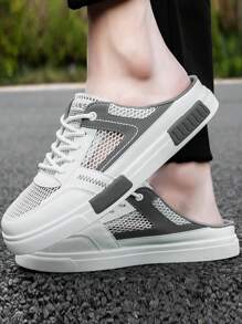 Men's Casual Slippers, Summer Breathable Closed Toe Slides, Flat Slip-On Sandals, Hollow-Out Mesh Shoes, Outdoor Personalized Fashion Backless Loafers, Contrast Mesh Shoes, Autumn Winter Fashionable Flat Round Toe Skate Shoes, Outdoor Casual Sports Sneakers, Lightweight Breathable Casual White Shoes, Suitable For Holiday, Party, Street Wear, Travel, Vacation