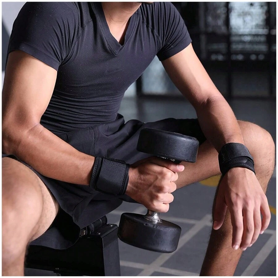 Adjustable Elastic Hook And Loop Pressure Wrist Support Sports Wristband Wrap - Black - View 1