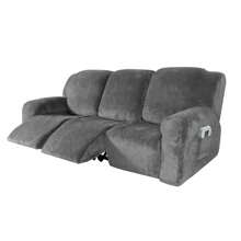 3 Seater Recliner Sofa Cover Velvet Stretch Reclining Couch Slipcover Thick Soft Washable Covers With Side Pocket For Reclining Sofa Protector 8pcs/Set - Grey - View 5