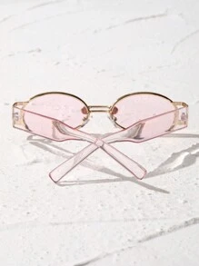 1 pieza Gafas de mujer con marco ovalado rosa y lentes tintadas, accesorios de moda alegres y lindos para uso en exteriores, viajes, excursionismo, regreso a la escuela, vida diaria, fotografía callejera, accesorios de playa, ropa de mujer de otoño e invierno, negocios casuales, regalos para vacaciones de verano, playa, exteriores, viajes