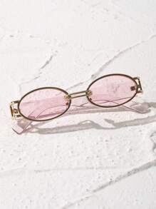 1 pieza Gafas de mujer con marco ovalado rosa y lentes tintadas, accesorios de moda alegres y lindos para uso en exteriores, viajes, excursionismo, regreso a la escuela, vida diaria, fotografía callejera, accesorios de playa, ropa de mujer de otoño e invierno, negocios casuales, regalos para vacaciones de verano, playa, exteriores, viajes