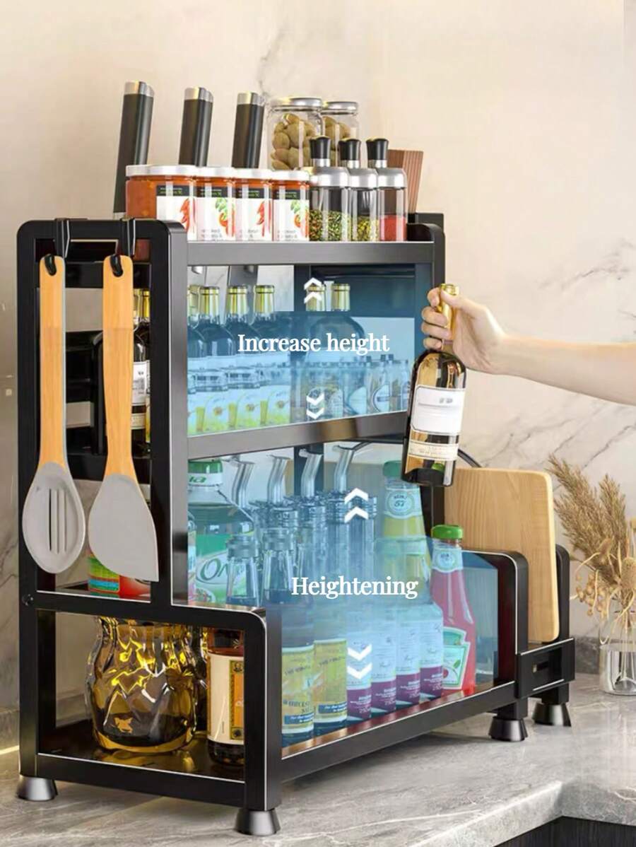 1 Piece Kitchen Spice Storage Rack, Chopstick And Knife Holder Countertop Multi-Functional Kitchenware Storage Rack Multi-Layer, Kitchen Spice Storage Rack Large Capacity, Oil, Salt, Sauce And Vinegar Storage Rack, Kitchen Countertop Chopping Board Pot Lid Storage Rack Black ✅Kitchen Storage Rack Is Perfect For Storing Sauces, Condiments, Cereals, Canned Goods, Salt And Pepper Grinders Or Household Items